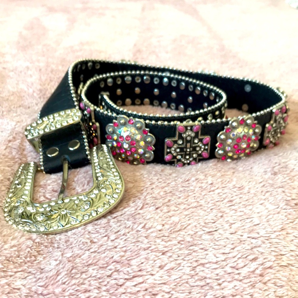 Blazin Roxx Ladies Belt - Studs Rhinestones - Black and Pink NWT
